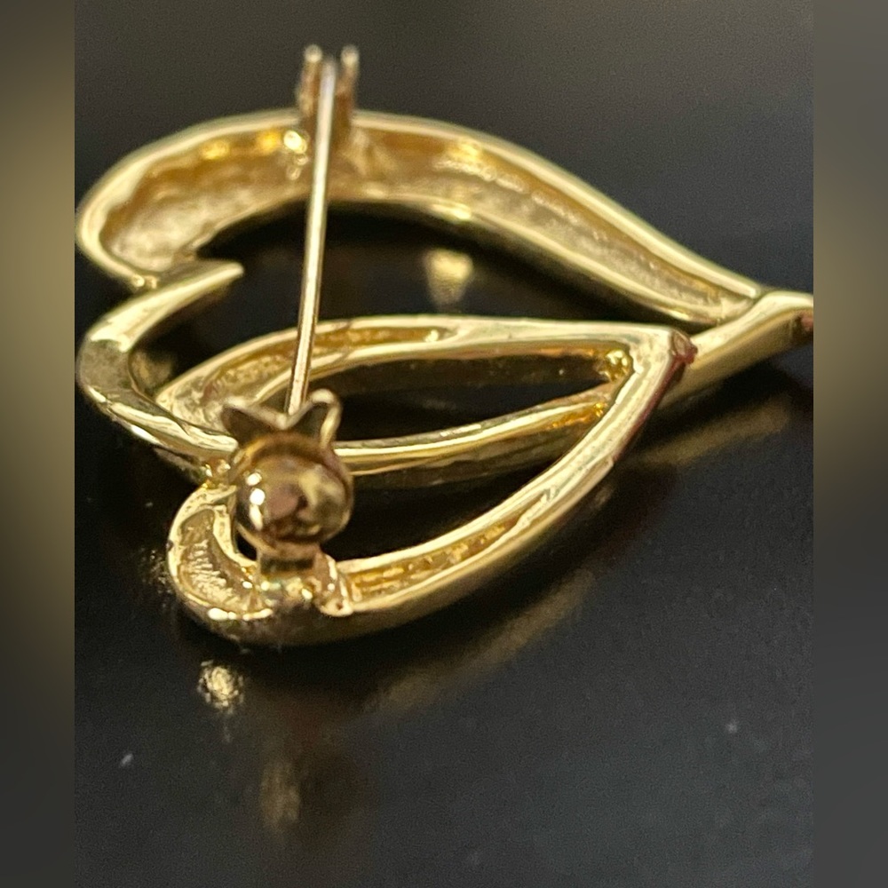 Vintage Double Heart Gold Brooch - Picture 5 of 5